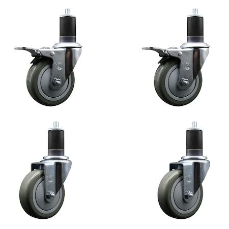 Service Caster 4'' Gray Poly Swivel 1-5/8'' Expanding Stem Caster Set 2 Total Lock Brakes, 4PK SCC-EXTTL20S414-PPUB-2-S-2-158